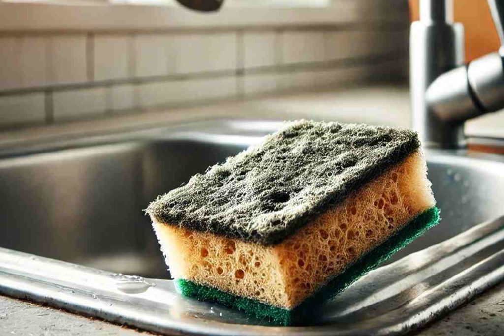 Scrub Daddy Dish Daddy, spazzola per piatti che eroga sapone, spugna per lavare con impugnatura liquida, raschietto incorporato e testina di pulizia staccabile, supporto per sgocciolamento, Giallo